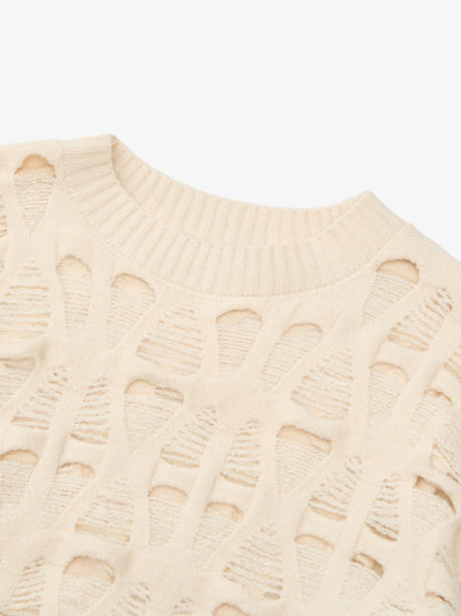 Ripped Openwork Crewneck Sweater
