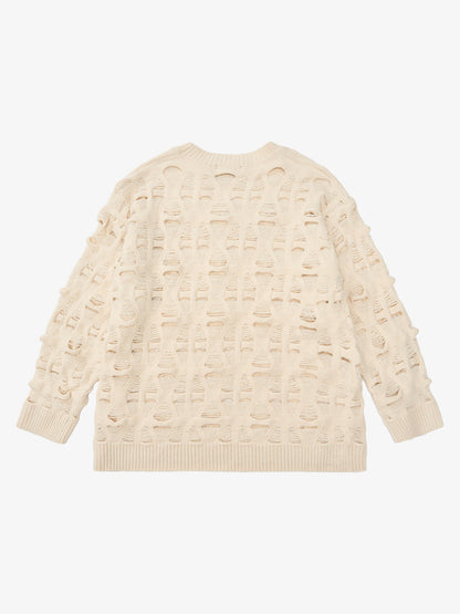 Ripped Openwork Crewneck Sweater