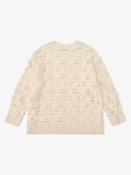 Ripped Openwork Crewneck Sweater