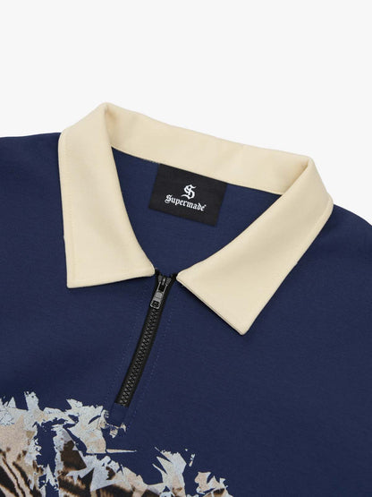 Original Racing Style Print Lapel Sweatshirt