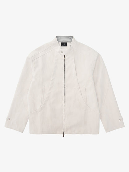 Deconstructed Split Stand Collar PU Leather Jacket