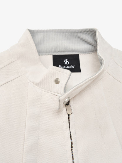 Deconstructed Split Stand Collar PU Leather Jacket