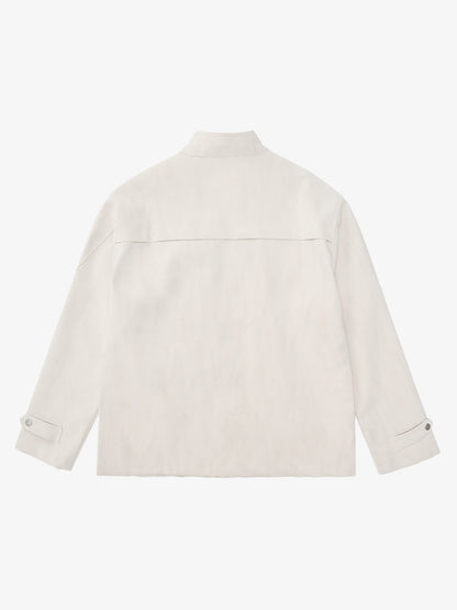 Deconstructed Split Stand Collar PU Leather Jacket