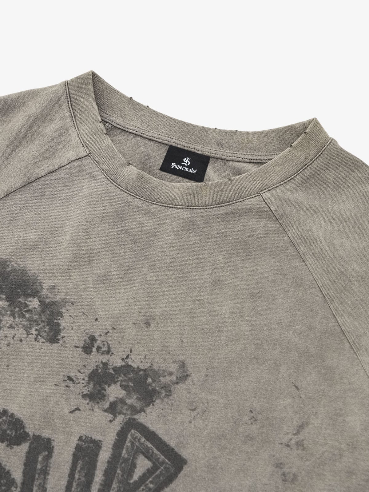 Washed Contrast Color Print Long Sleeve Cotton T-shirt