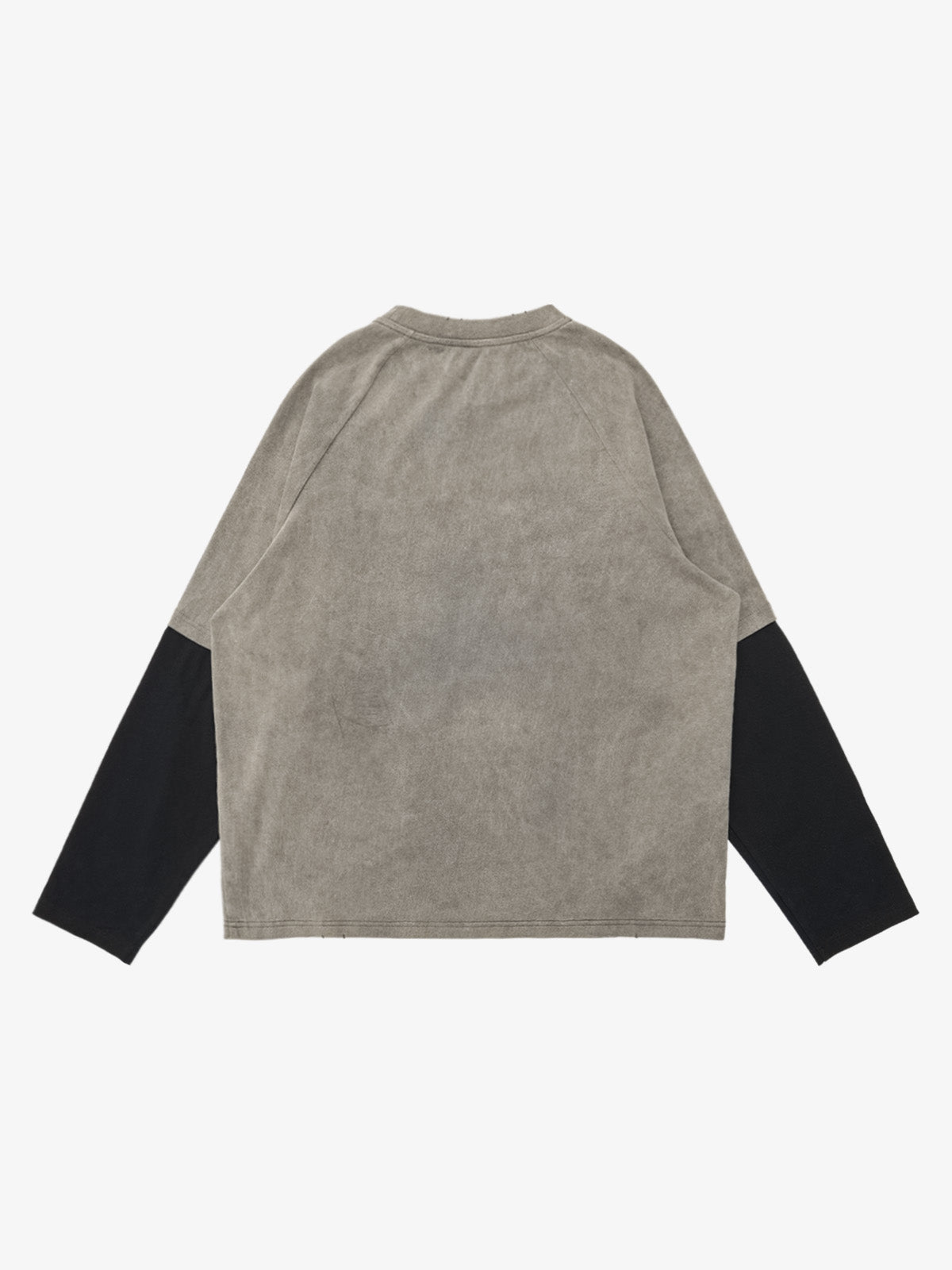 Washed Contrast Color Print Long Sleeve Cotton T-shirt