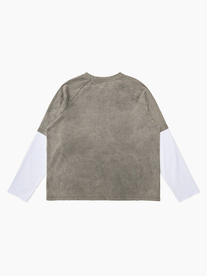 Original Retro Contrast Color Faux Two-Piece Long-Sleeved T-Shirt