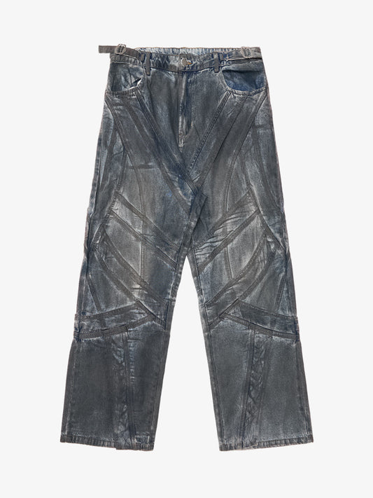 Vintage Washed Distressed Multi-Structure Patchwork Jeans