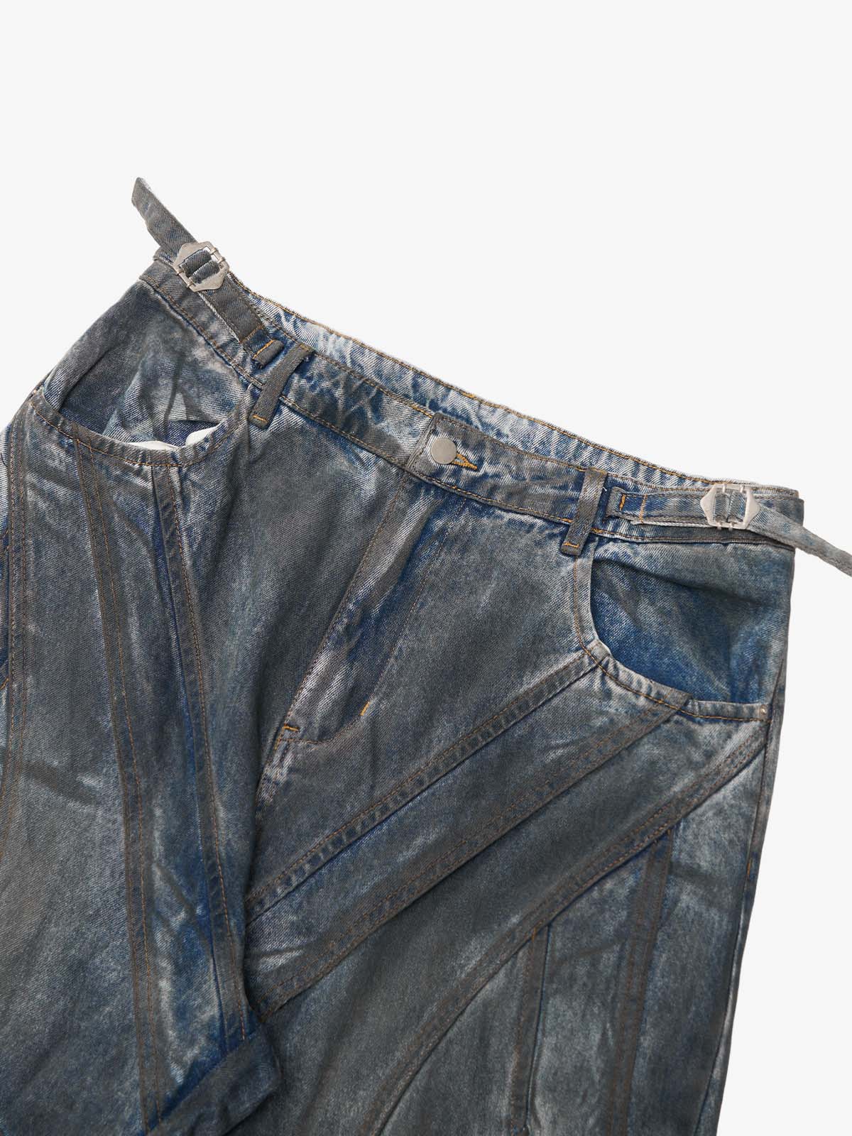 Vintage Washed Distressed Multi-Structure Patchwork Jeans