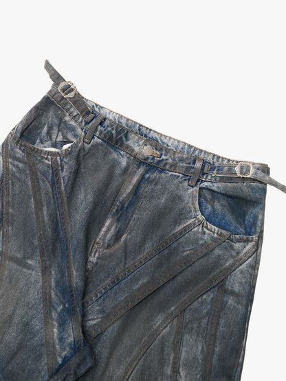 Vintage Washed Distressed Multi-Structure Patchwork Jeans