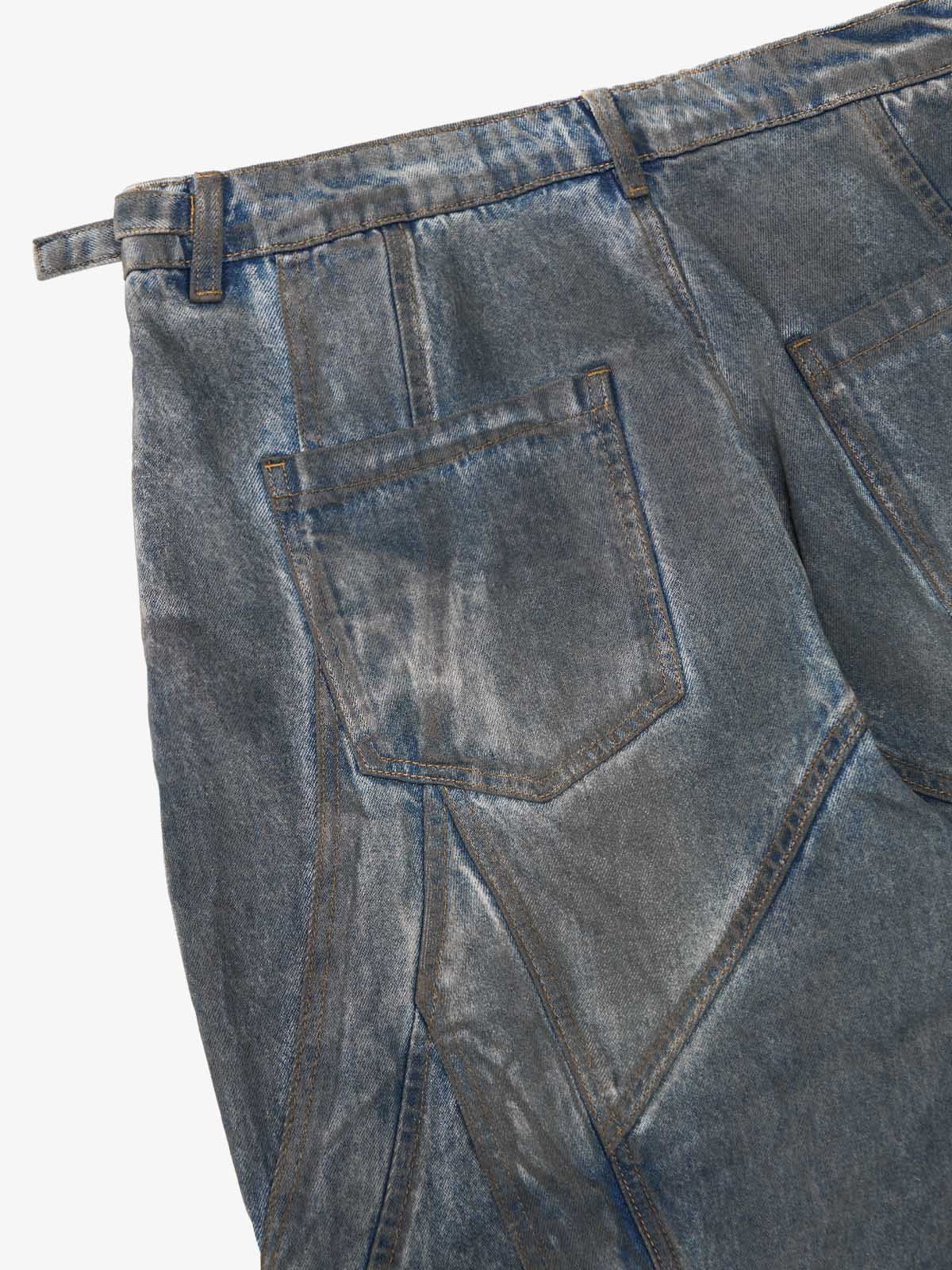 Vintage Washed Distressed Multi-Structure Patchwork Jeans