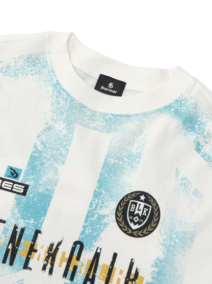 Retro Mottled Striped Badge Print Long Sleeve T-Shirt