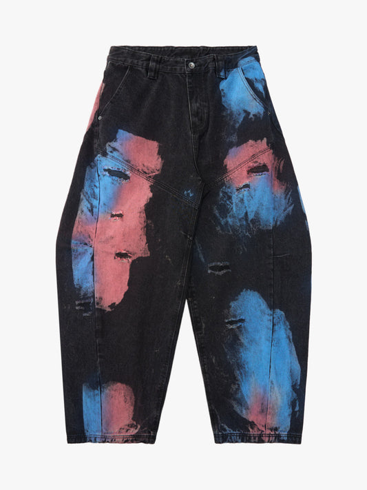 Vintage Tie-Dye Contrast Color Ripped Barrel Jeans