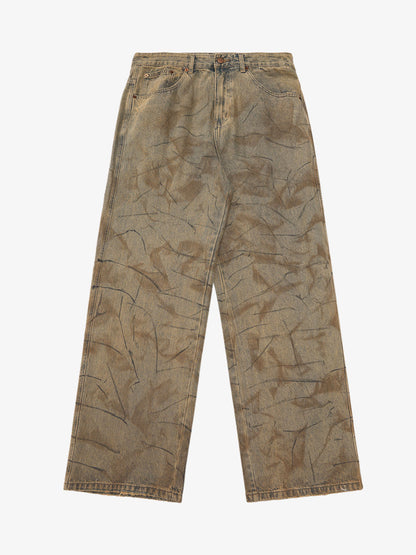 Vintage Washed Distressed Copper-Dyed Jeans