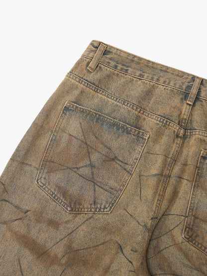 Vintage Washed Distressed Copper-Dyed Jeans