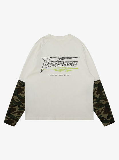 Fake Two-Piece Camouflage Patchwork Long Sleeve T-Shirt