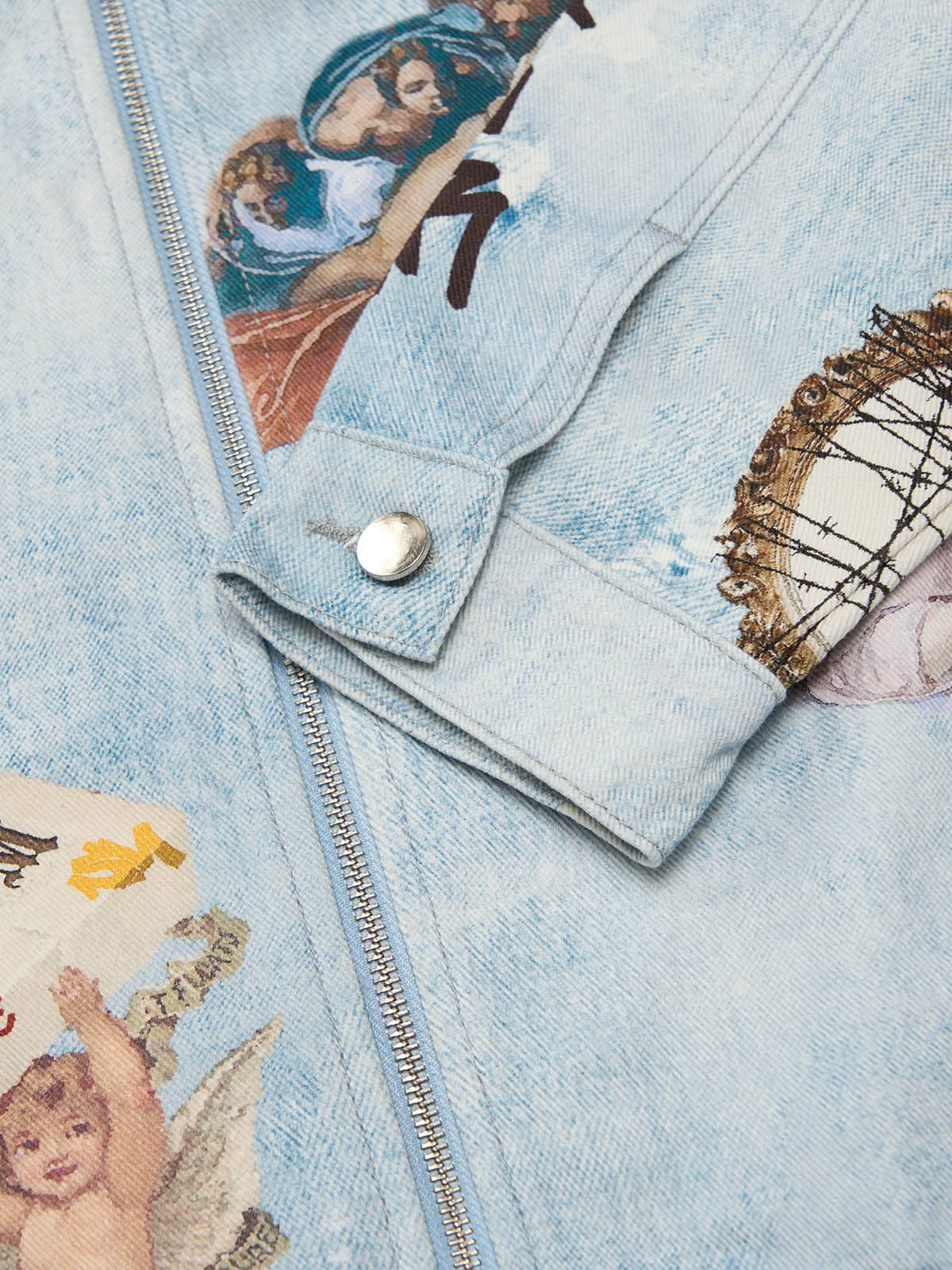 Artistic Graffiti Print Denim Jacket and Pants Set