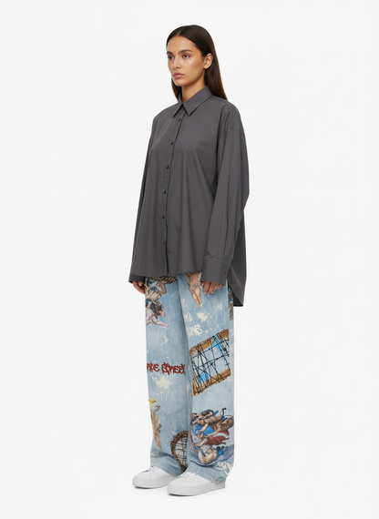 Retro Artistic Graffiti Angelic Prints Baggy Jeans