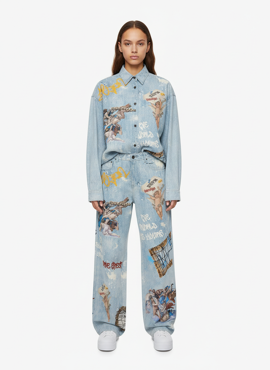 Retro Artistic Graffiti Angelic Prints Baggy Jeans