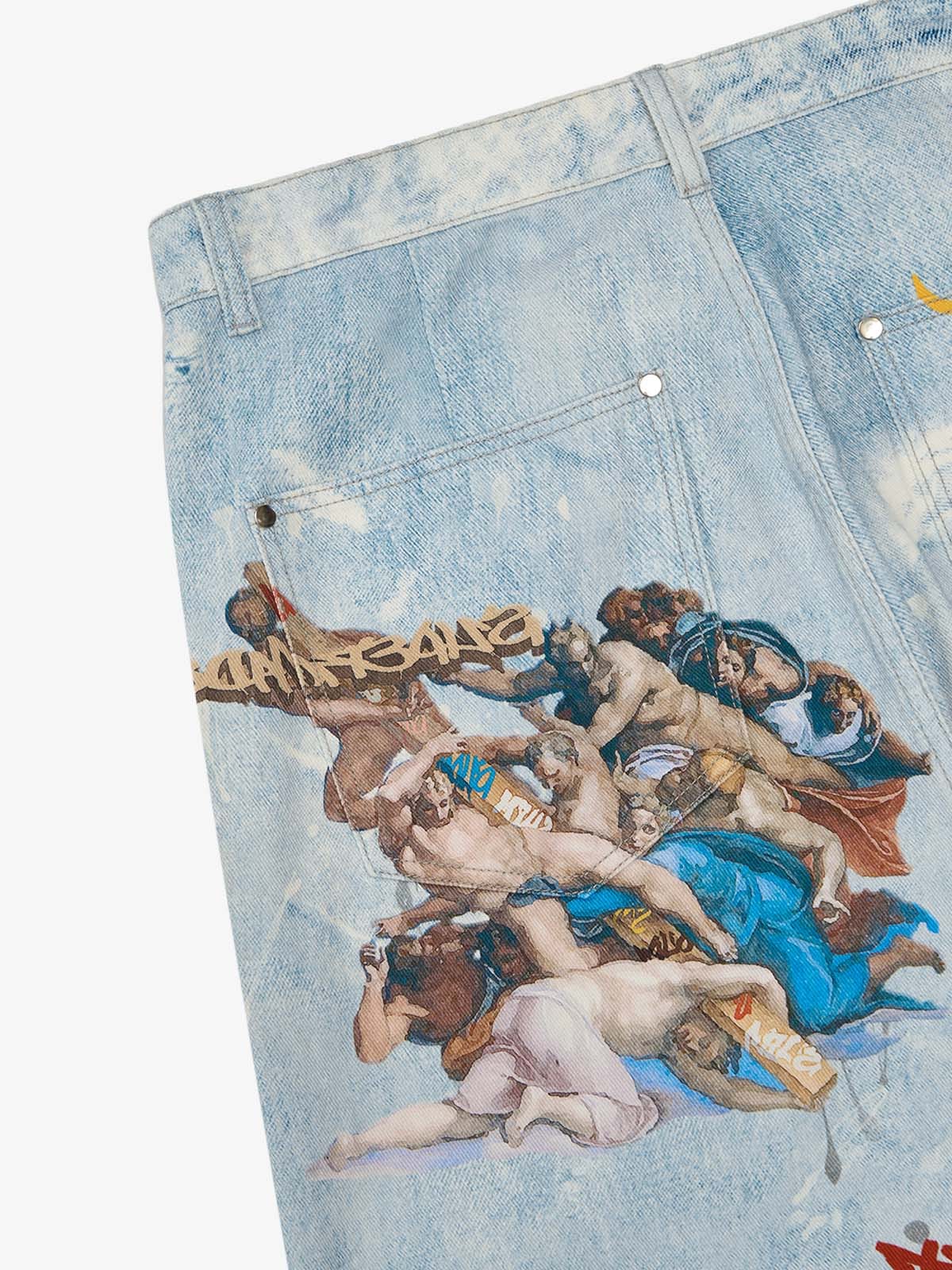 Retro Artistic Graffiti Angelic Prints Baggy Jeans