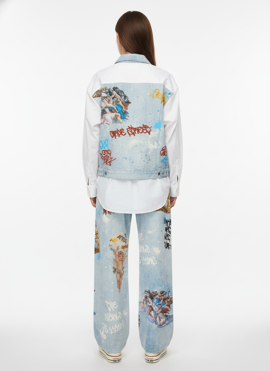 Retro Artistic Graffiti Angelic Prints Baggy Jeans