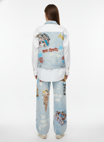 Retro Artistic Graffiti Angelic Prints Baggy Jeans