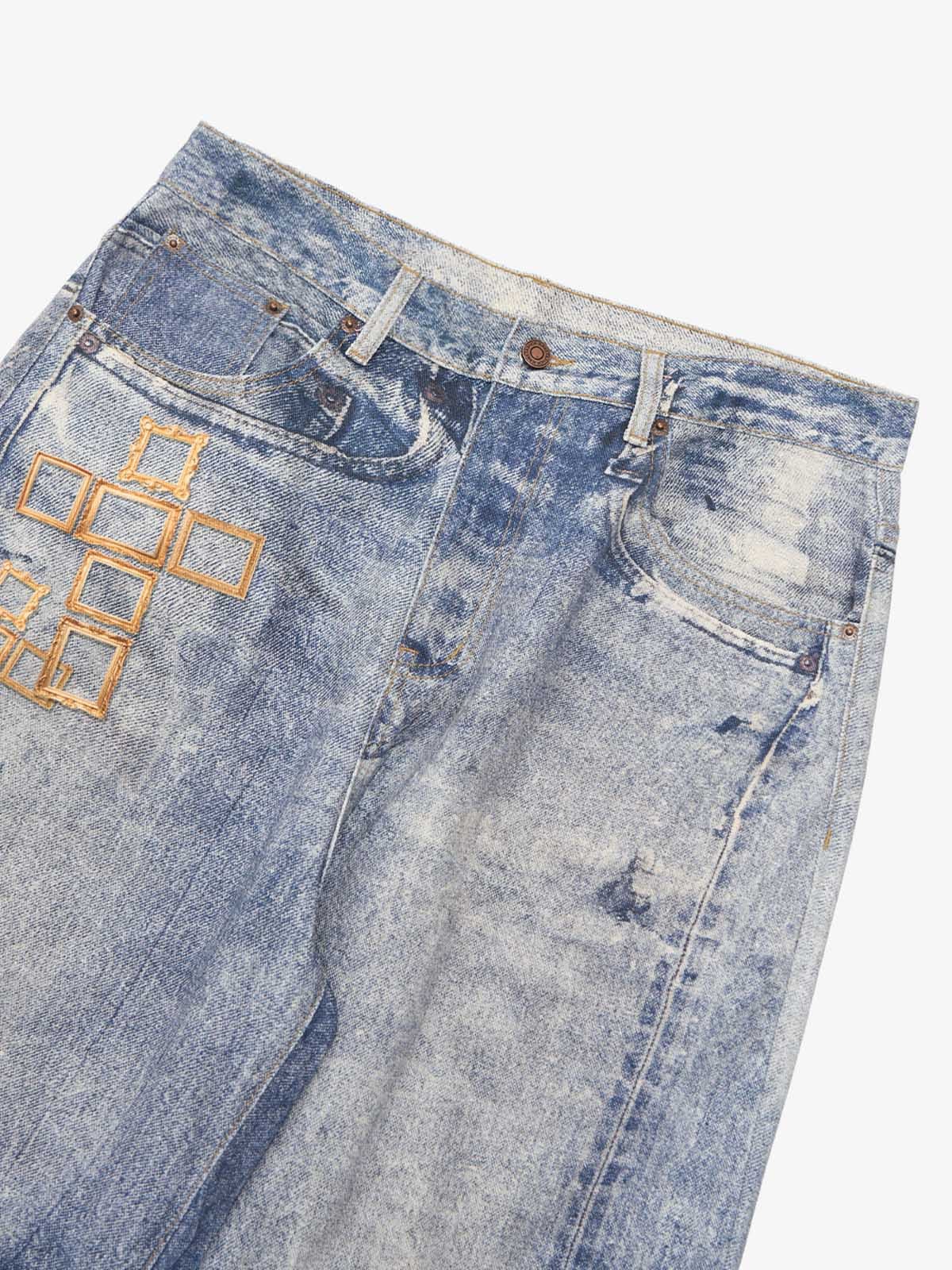 Frame Cross Print Denim Jeans