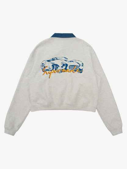 Original Denim Lapel Patchwork Sweatshirt