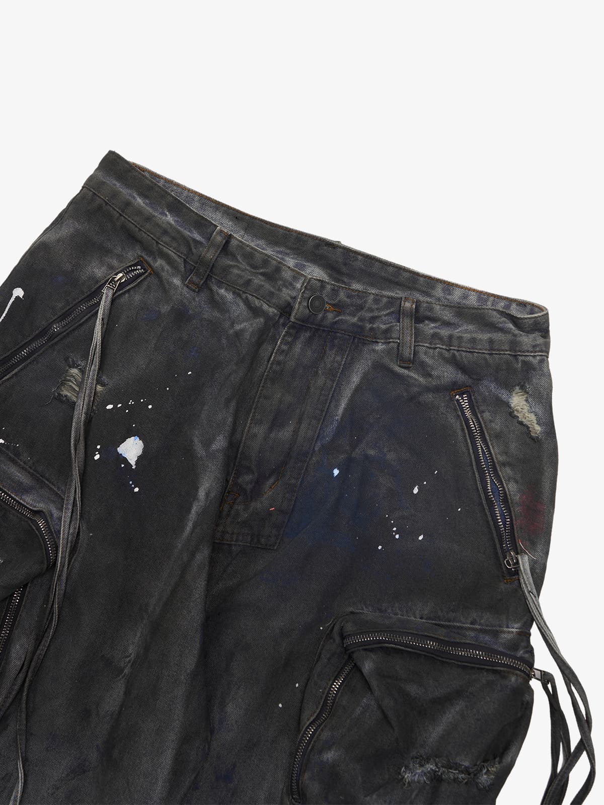 Heavy Dirty Dyed Multi-Pocket Drawstring Work Jeans