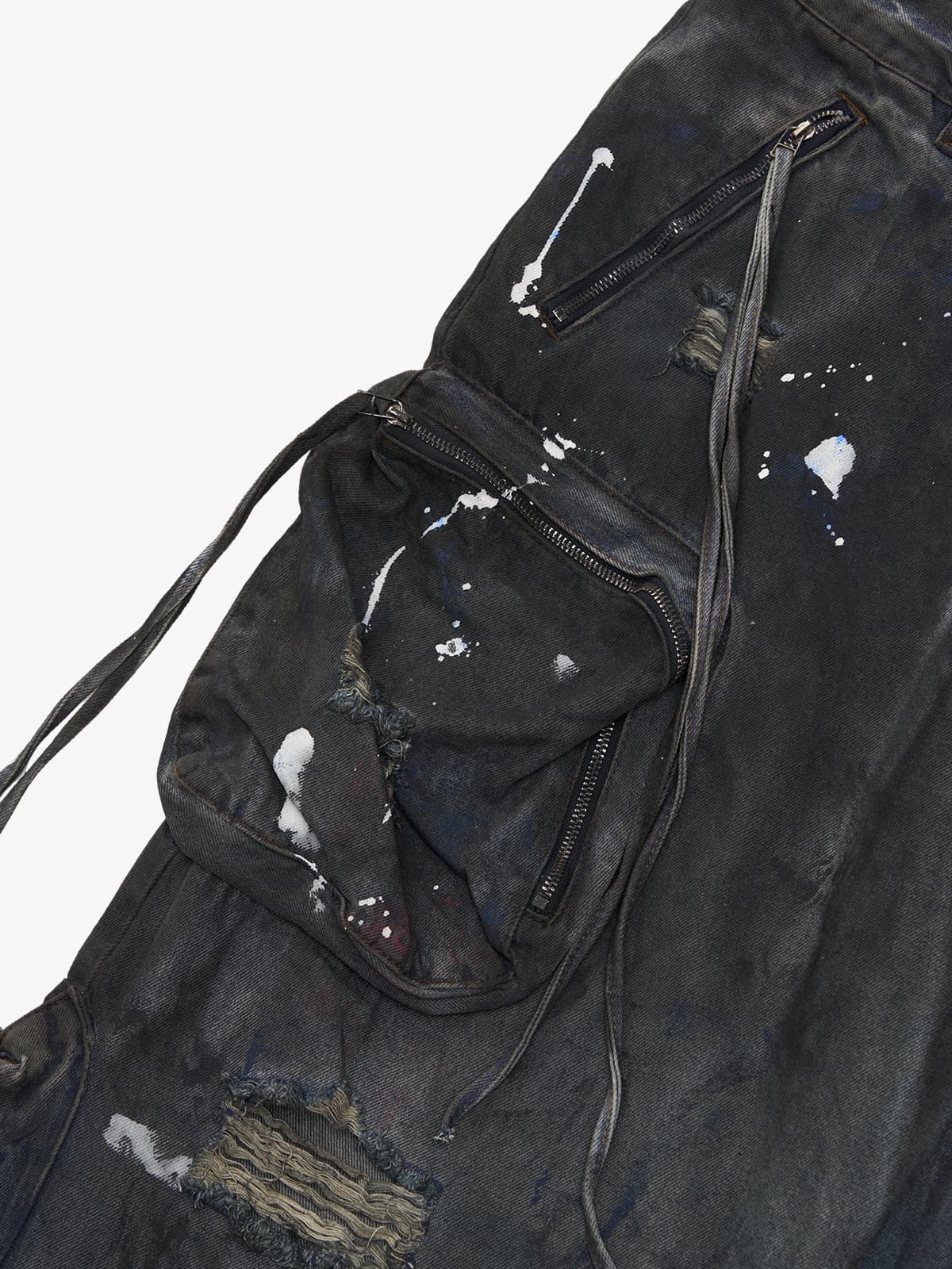 Heavy Dirty Dyed Multi-Pocket Drawstring Work Jeans