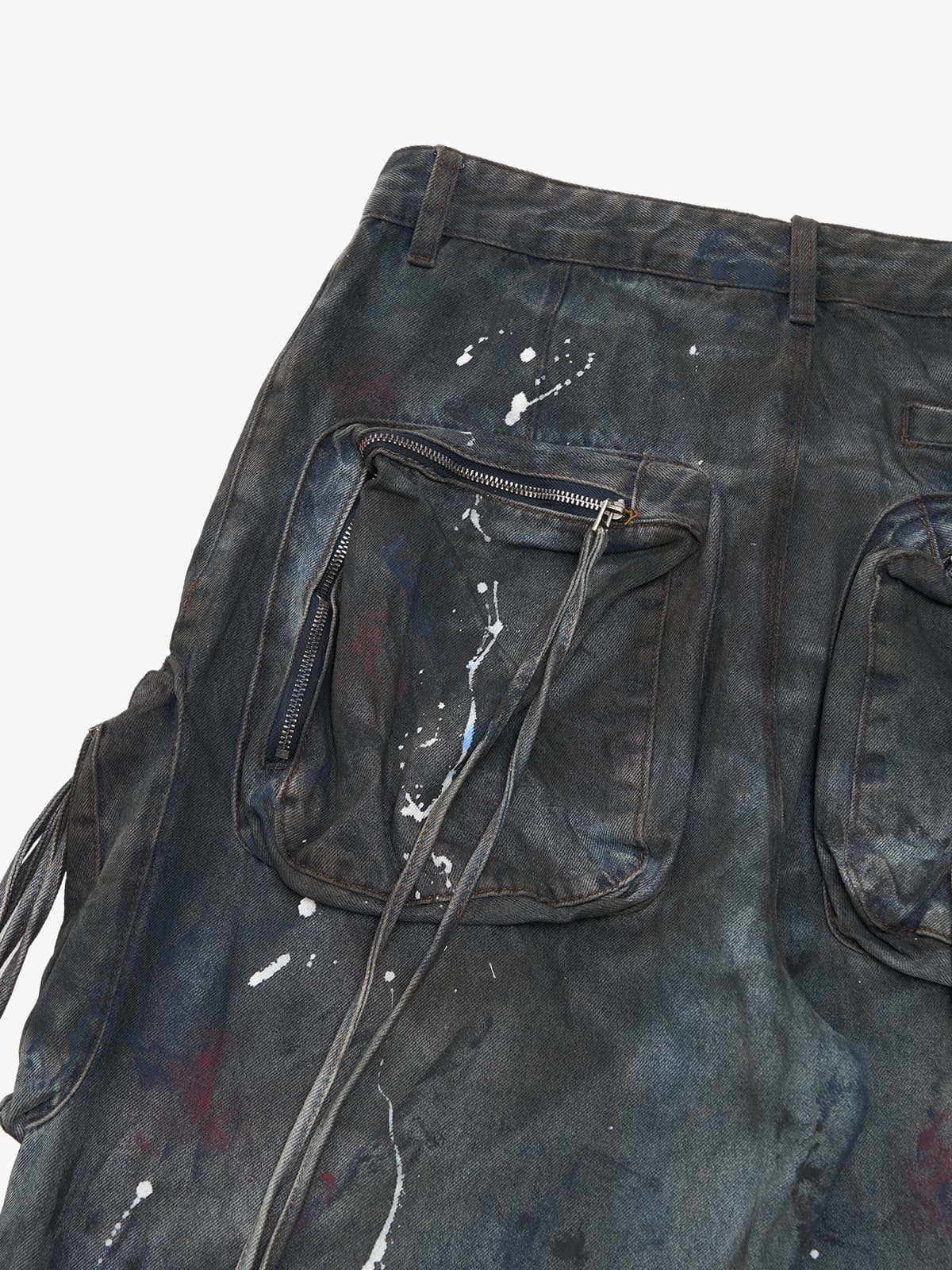 Heavy Dirty Dyed Multi-Pocket Drawstring Work Jeans