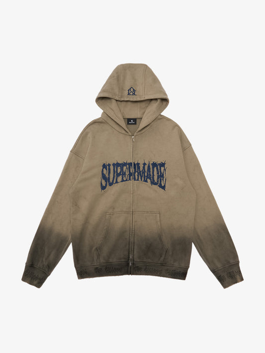 SUPERMADE Thorn Embroidery Zip Hooded Sweatshirt