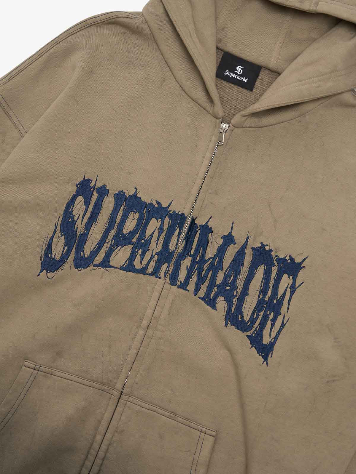 SUPERMADE Thorn Embroidery Zip Hooded Sweatshirt