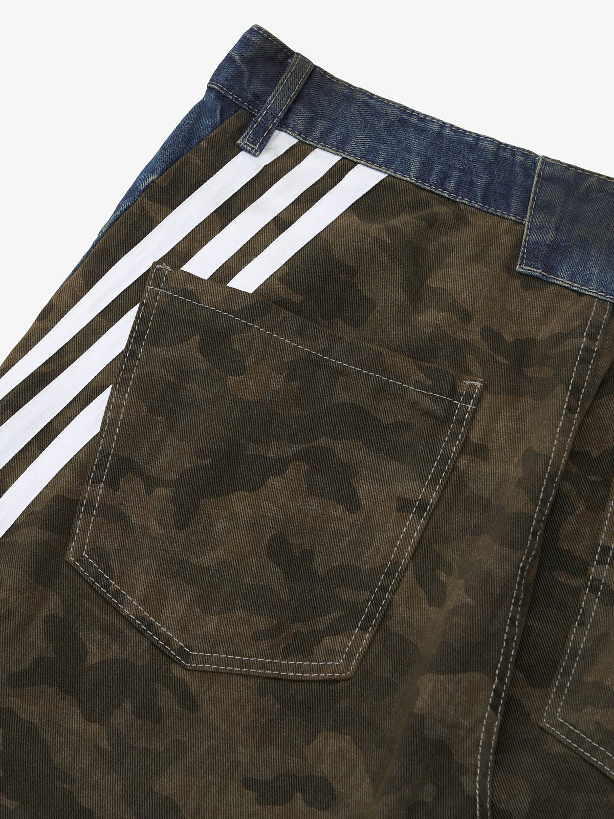 Washed Stripe Patchwork Totem Print Baggy Jeans