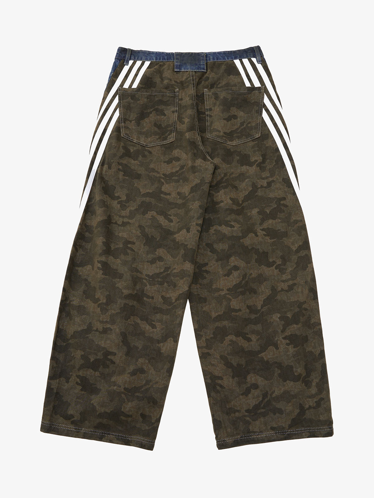 Washed Stripe Patchwork Totem Print Baggy Jeans