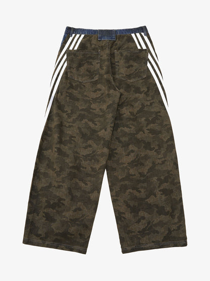 Washed Stripe Patchwork Totem Print Baggy Jeans