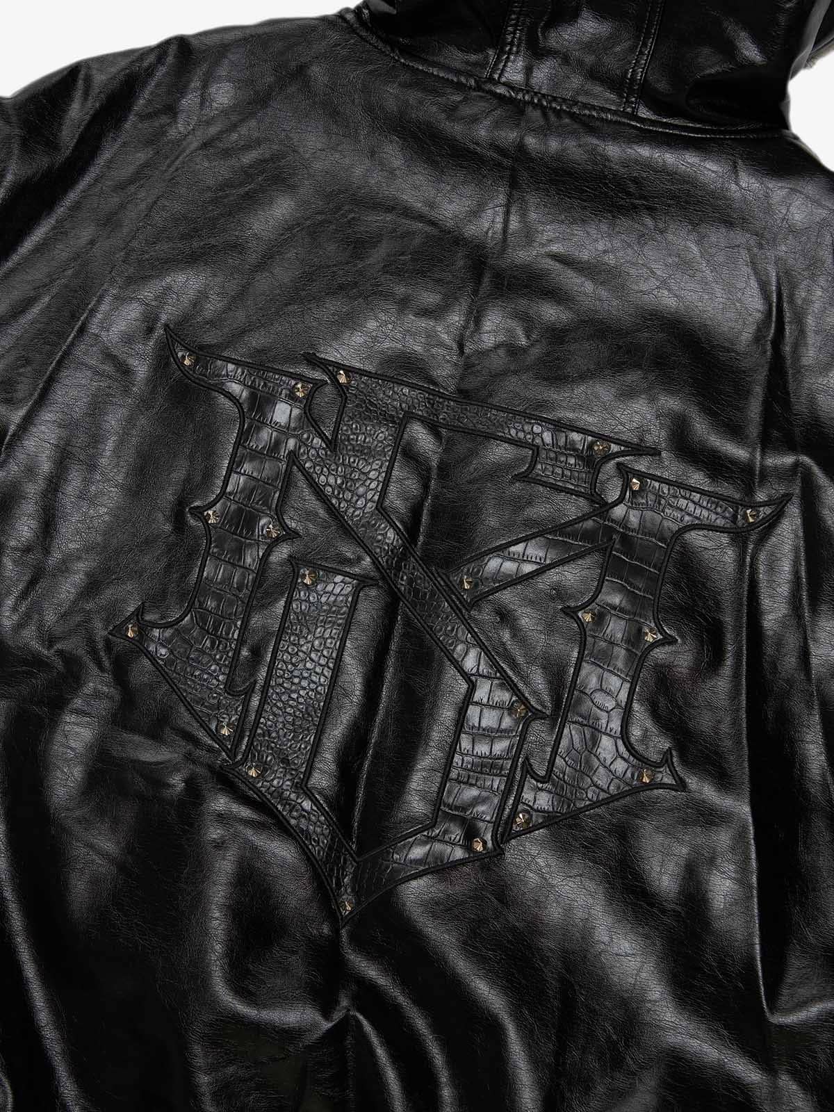 Multi-Zip Fur Hooded Leather Jacket