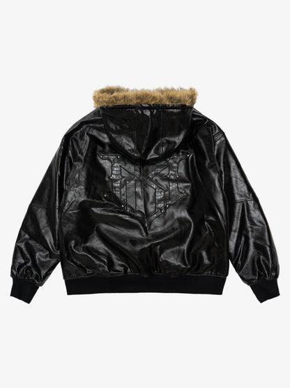 Multi-Zip Fur Hooded Leather Jacket