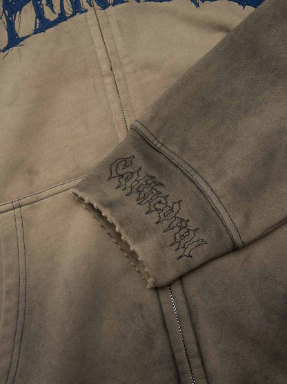 SUPERMADE Thorn Embroidery Zip Hooded Sweatshirt