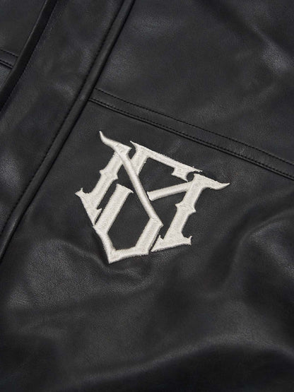 SUPM Fur Collar Rhinestone Pattern Leather Jacket