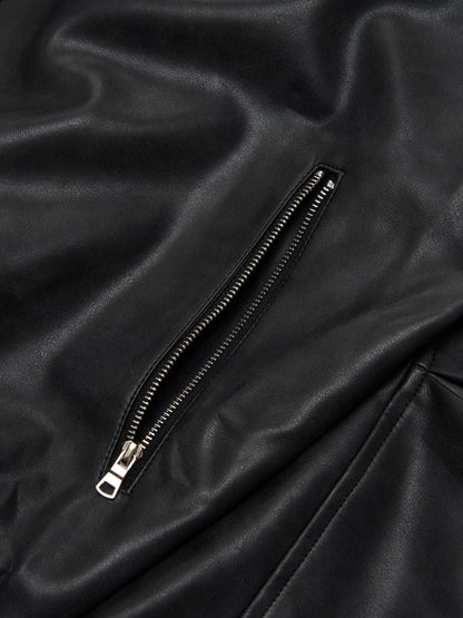 SUPM Fur Collar Rhinestone Pattern Leather Jacket