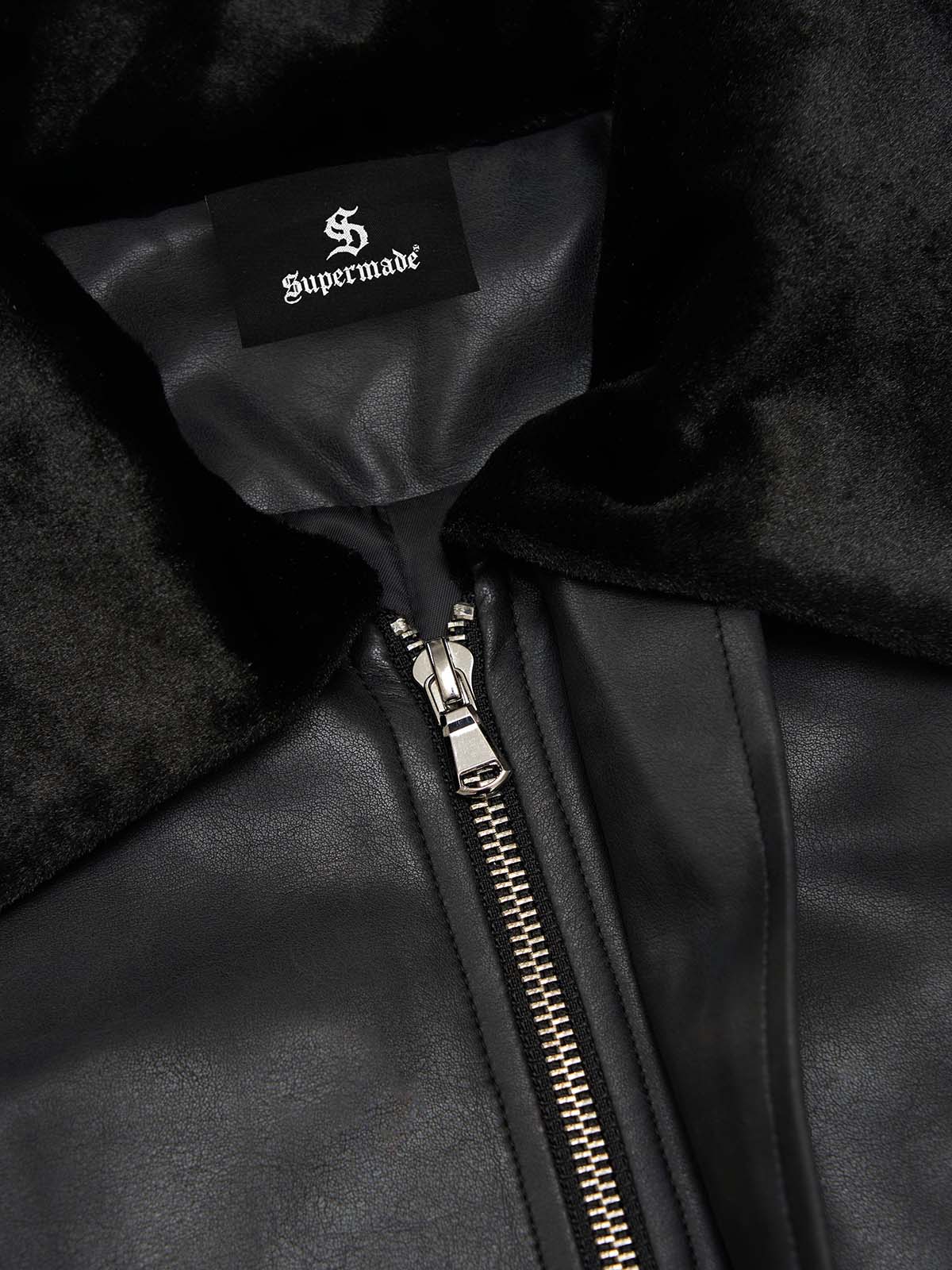 SUPM Fur Collar Rhinestone Pattern Leather Jacket