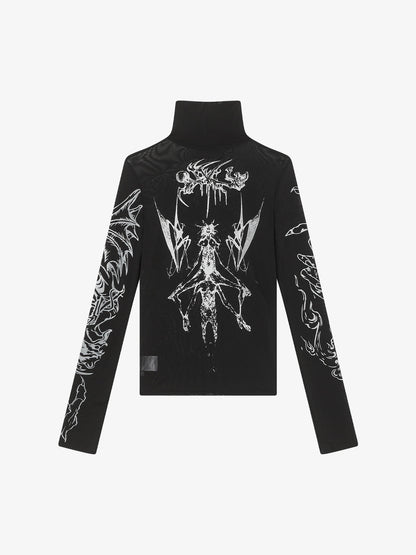 Gothic Skull Print Turtleneck Tight Long Sleeve T-Shirt