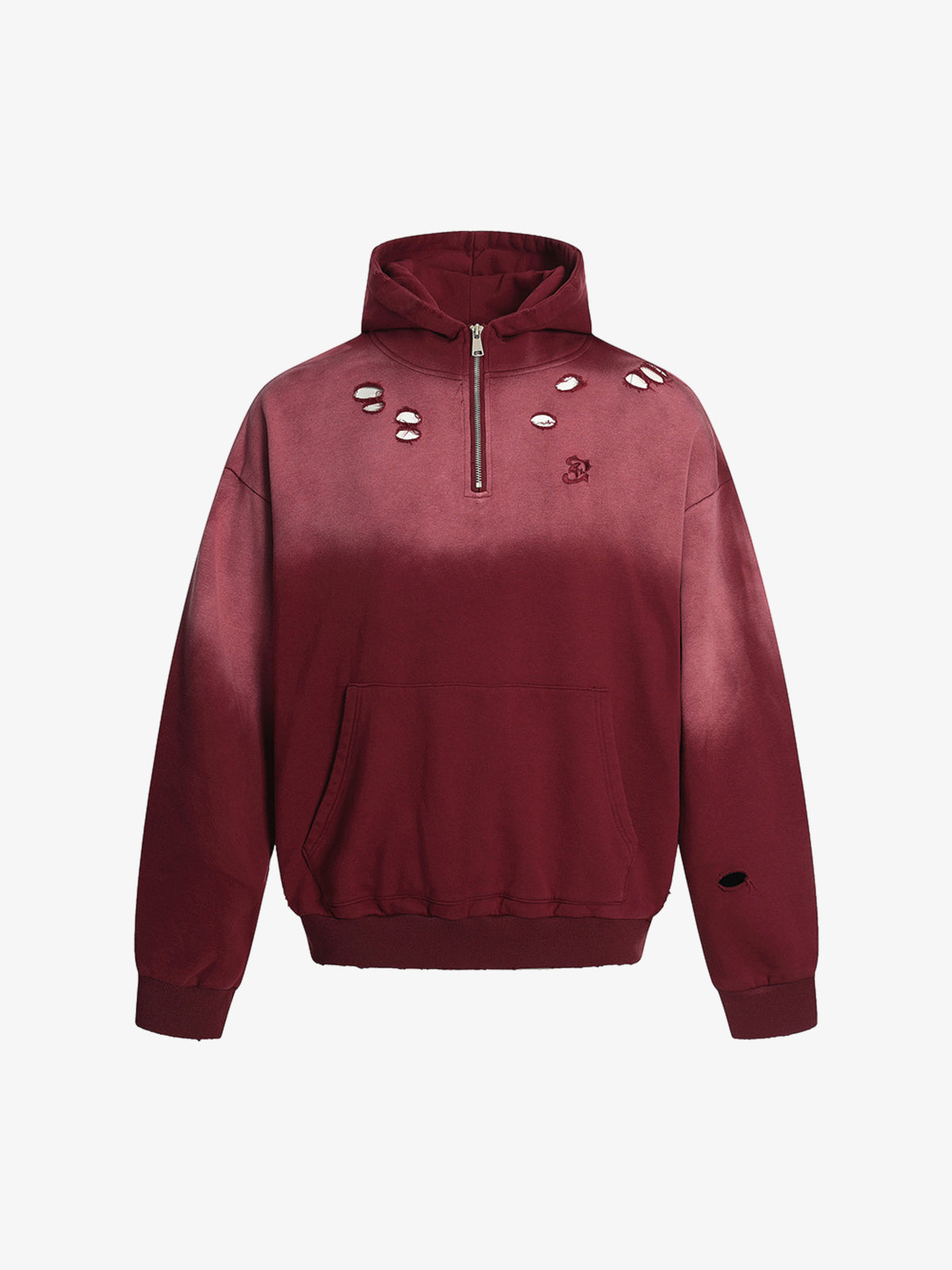 Street Distressed Half-Zip Ripped Hoodie