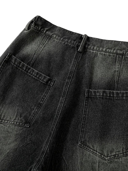 Distressed Striped Side Chain Patchwork Ripped Straight Jeans - 2391