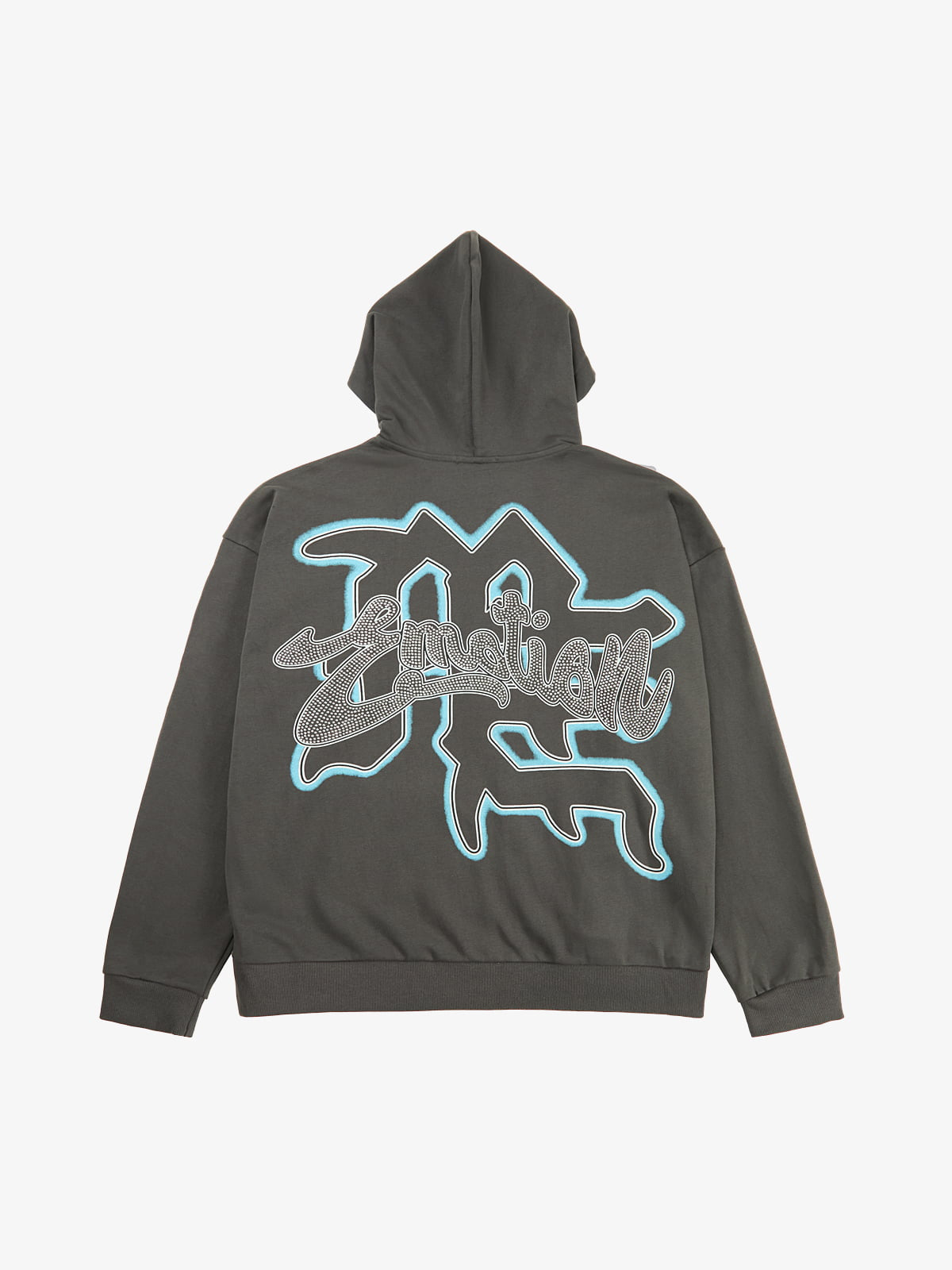 Vintage Blindfolded Angel Rhinestone Zip-Up Hoodie