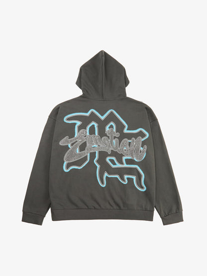 Vintage Blindfolded Angel Rhinestone Zip-Up Hoodie