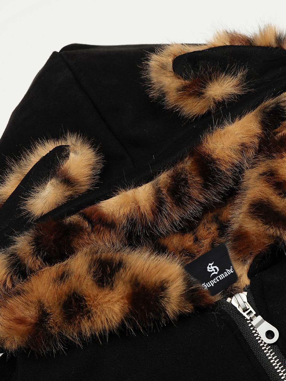 Leopard Print Hooded Jacket with Faux Fur Trim for Men - Trendy Winter Fashion