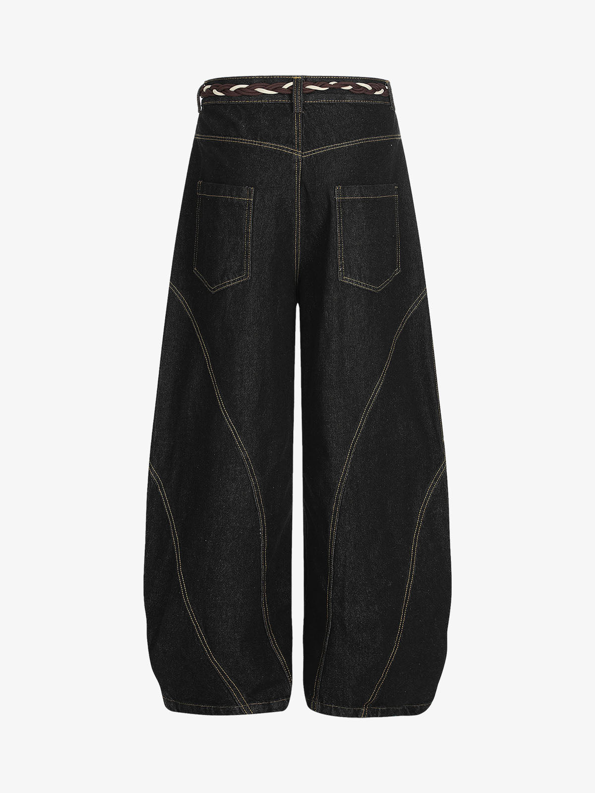 Wide-Leg Denim Trousers with Unique Braided Belt Detail