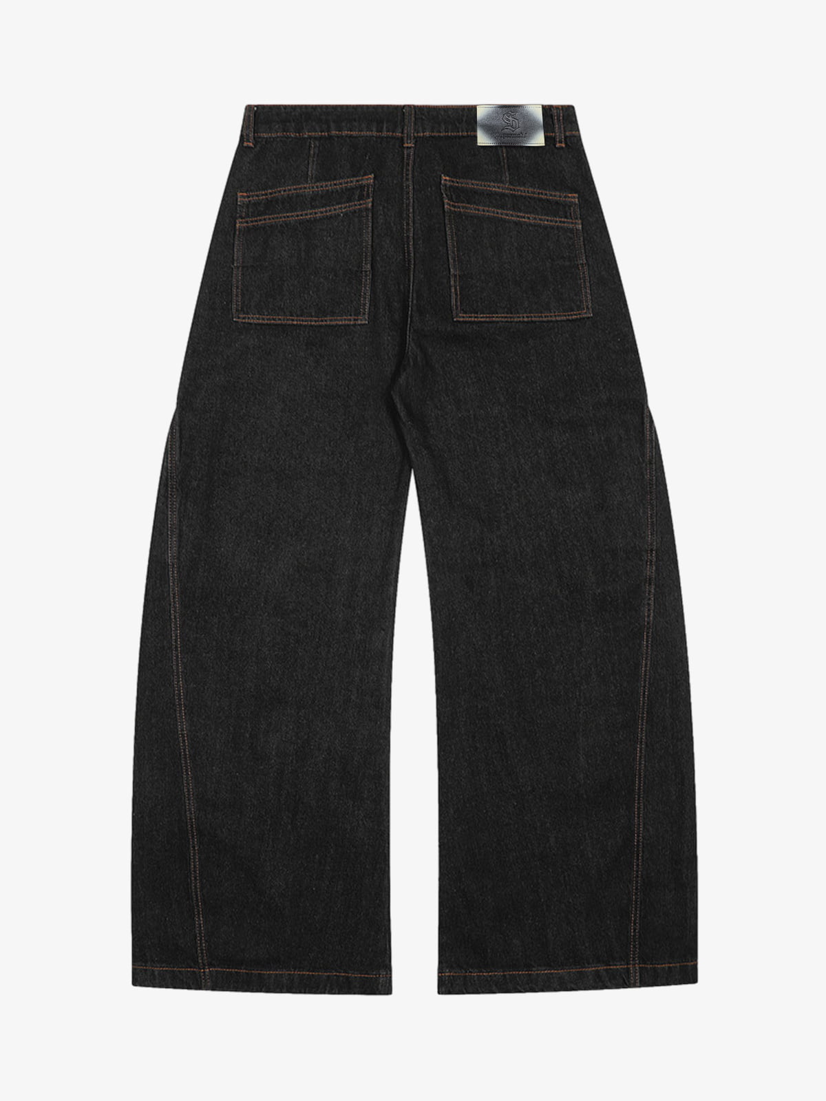 Wide-Leg Denim Trousers with Distressed Pockets and Functional Design