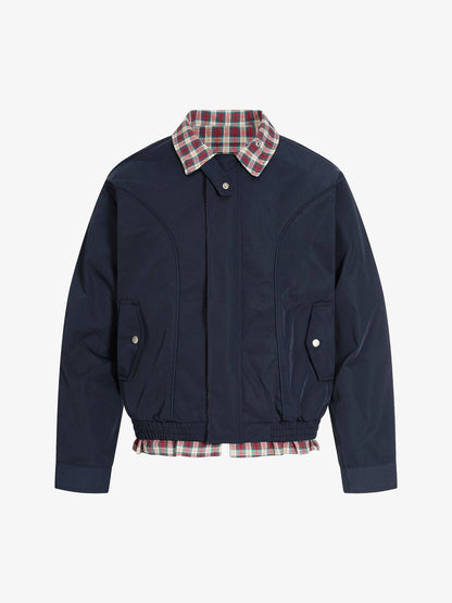 Classic Bomber Jacket with Plaid Collar Detail for Men